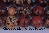 COB665 15.5 inches 14mm round red snowflake obsidian beads