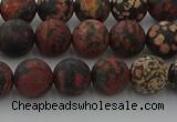 COB672 15.5 inches 8mm round matte red snowflake obsidian beads