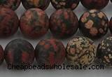 COB674 15.5 inches 12mm round matte red snowflake obsidian beads