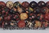 COB677 15.5 inches 6mm faceted round red snowflake obsidian beads