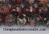 COB680 15.5 inches 12mm faceted round red snowflake obsidian beads