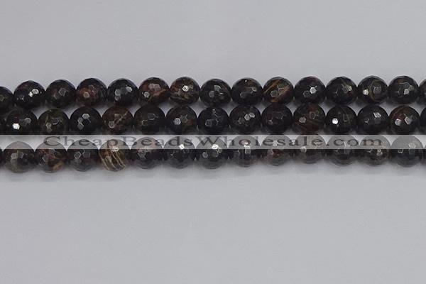 COB688 15.5 inches 12mm faceted round golden black obsidian beads