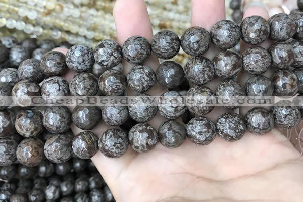 COB694 15.5 inches 12mm faceted round Chinese snowflake obsidian beads