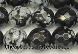 COB772 15 inches 10mm faceted round snowflake obsidian beads