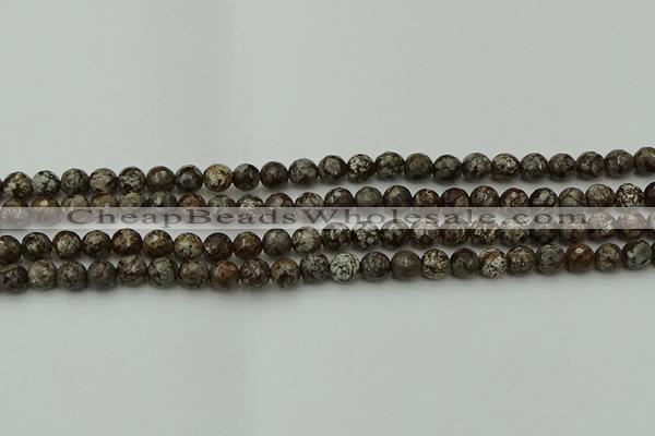 COB811 15.5 inches 6mm faceted round red snowflake obsidian beads