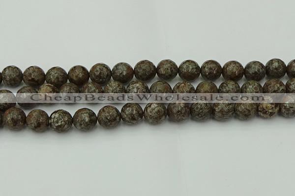 COB815 15.5 inches 14mm faceted round red snowflake obsidian beads