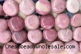 COIN123 15 inches 16mm coin pink wooden jasper beads