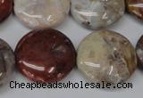 COJ235 15.5 inches 25mm flat round blood stone beads wholesale