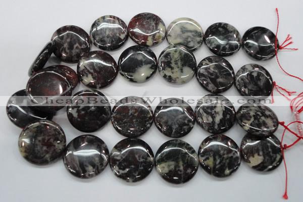 COJ37 15.5 inches 30mm flat round blood jasper gemstone beads