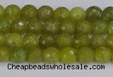 COJ408 15.5 inches 4mm faceted round olive jade beads