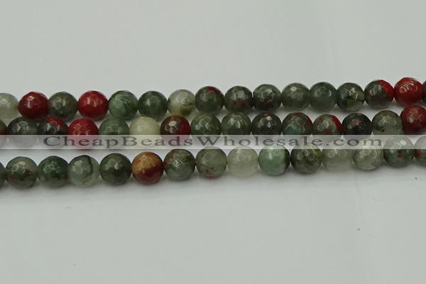 COJ465 15.5 inches 14mm faceted round blood jasper beads wholesale