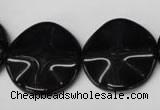 CON96 15.5 inches 23mm wavy coin black onyx gemstone beads