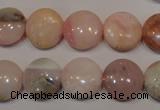 COP1015 15.5 inches 14mm flat round natural pink opal gemstone beads