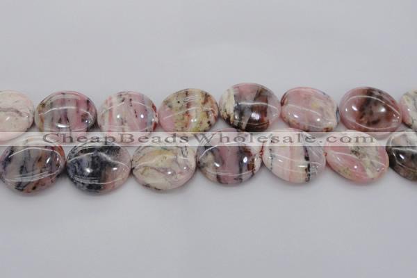 COP1267 15.5 inches 25mm flat round natural pink opal gemstone beads