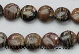 COP229 15.5 inches 12mm flat round natural brown opal gemstone beads