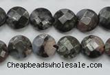 COP275 15.5 inches 12mm faceted round natural grey opal gemstone beads