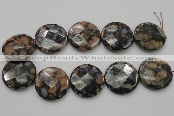 COP281 15.5 inches 40mm faceted round natural grey opal gemstone beads