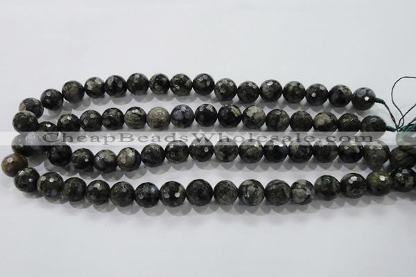 COP464 15.5 inches 12mm faceted round natural grey opal gemstone beads