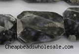 COP493 22*30mm faceted & twisted rectangle natural grey opal beads