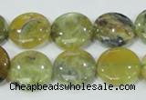 COP558 15.5 inches 18mm flat round natural yellow & green opal beads