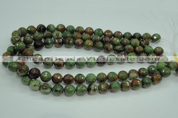 COP664 15.5 inches 12mm faceted round green opal gemstone beads