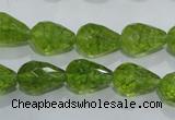 COQ109 15.5 inches 10*14mm faceted teardrop dyed olive quartz beads