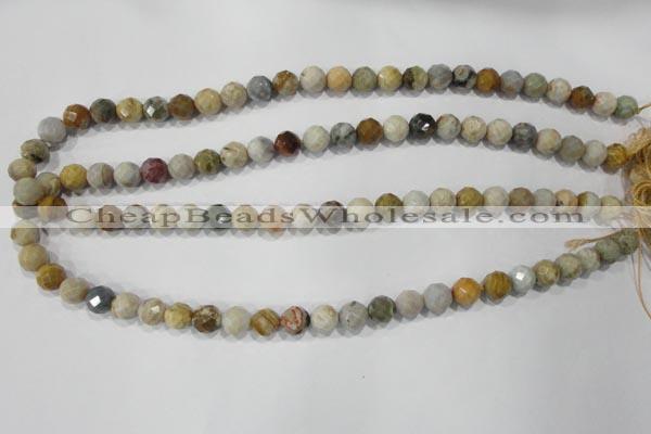 COS152 15.5 inches 8mm faceted round ocean stone beads wholesale