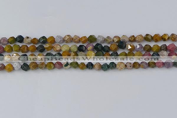 COS210 15.5 inches 6mm faceted nuggets ocean jasper beads