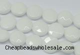 CPB301 15 inches 12mm faceted coin white porcelain beads