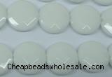 CPB303 15 inches 16mm faceted coin white porcelain beads