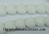 CPB311 15 inches 14*14mm faceted heart white porcelain beads