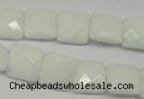 CPB320 15 inches 12*12mm faceted square white porcelain beads