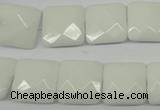 CPB321 15 inches 14*14mm faceted square white porcelain beads