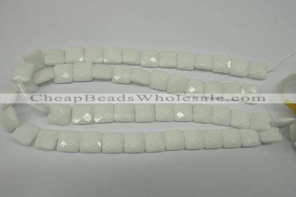 CPB321 15 inches 14*14mm faceted square white porcelain beads