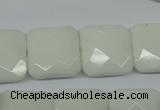 CPB323 15 inches 18*18mm faceted square white porcelain beads