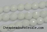 CPB33 15.5 inches 8mm faceted round white porcelain beads wholesale