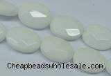 CPB336 15 inches 10*14mm faceted oval white porcelain beads