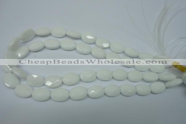 CPB336 15 inches 10*14mm faceted oval white porcelain beads