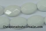 CPB339 15 inches 15*20mm faceted oval white porcelain beads