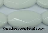 CPB341 15 inches 20*40mm faceted oval white porcelain beads