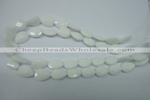 CPB346 15 inches 12*16mm faceted flat teardrop white porcelain beads