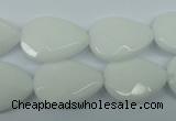 CPB347 15 inches 13*18mm faceted flat teardrop white porcelain beads