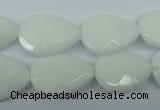 CPB348 15 inches 15*20mm faceted flat teardrop white porcelain beads