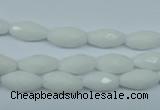 CPB357 15 inches 6*12mm faceted rice white porcelain beads wholesale