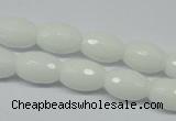 CPB358 15 inches 8*12mm faceted rice white porcelain beads wholesale