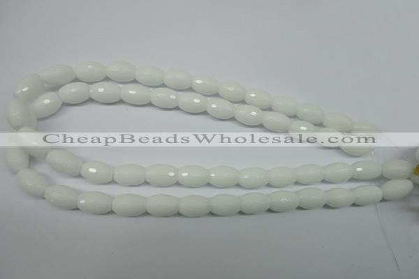 CPB358 15 inches 8*12mm faceted rice white porcelain beads wholesale