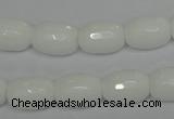 CPB41 15.5 inches 10*14mm faceted drum white porcelain beads