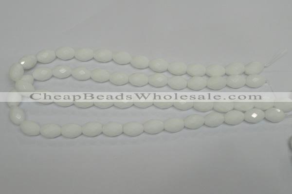 CPB46 15.5 inches 10*14mm faceted rice white porcelain beads