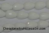 CPB51 15.5 inches 10*14mm faceted teardrop white porcelain beads