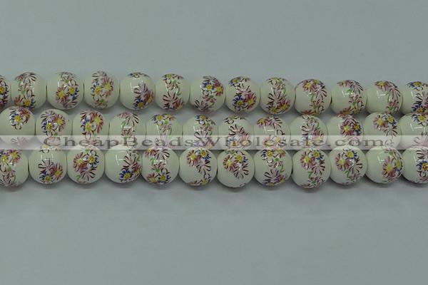 CPB574 15.5 inches 12mm round Painted porcelain beads